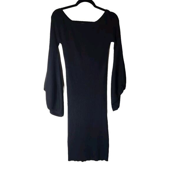 Line & Dot Revolve Black Midi Knit Stretch Dress Size Medium Wide Sleeve Bodycon - Picture 7 of 9